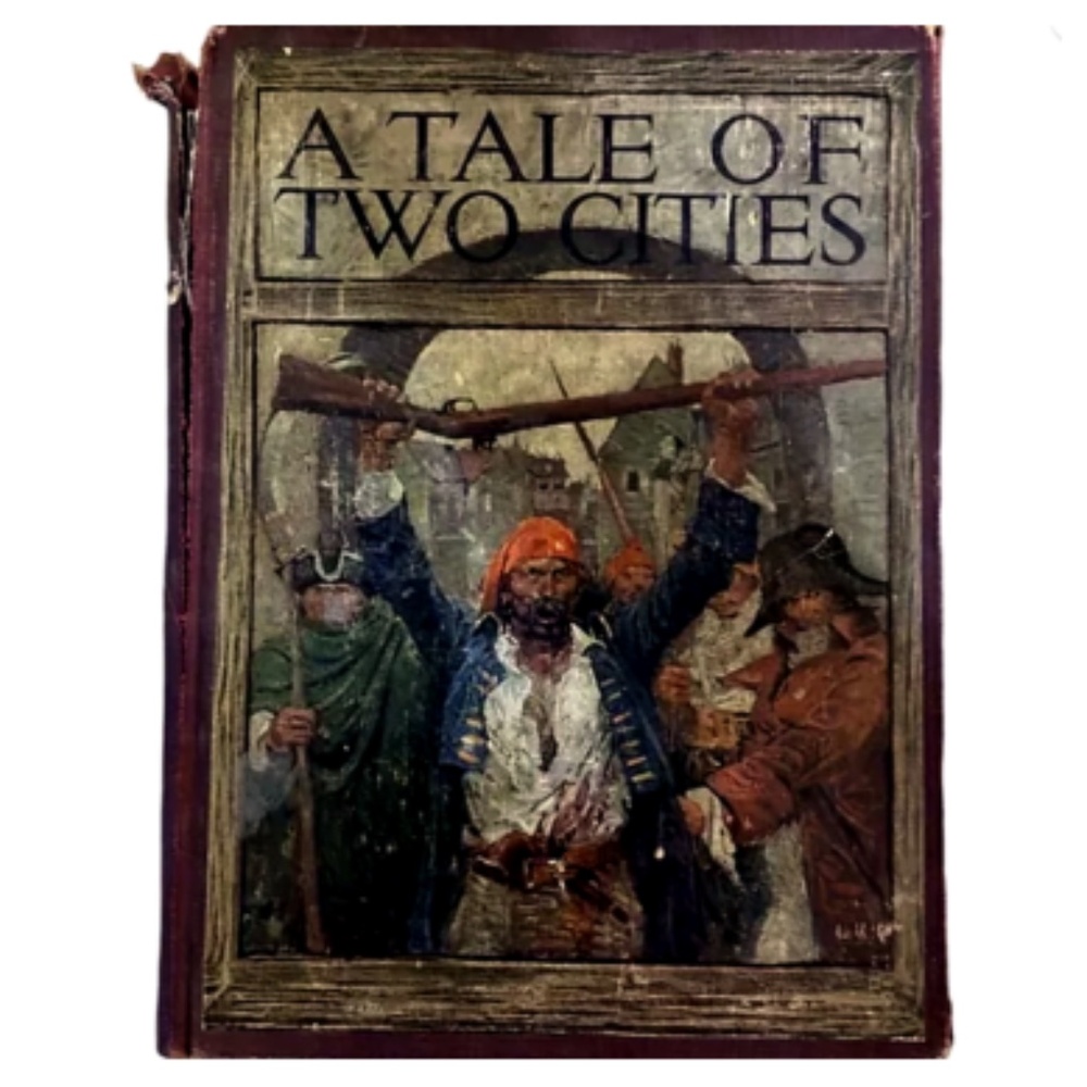 Charles Dickens Maroon Cloth Harvey Dunn Tale‎ of Two Cities Hardcover 1921